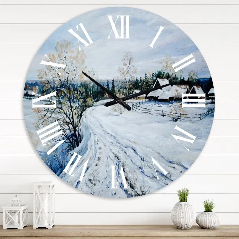 

Majestic, Traditional Country Road In Winter Times II Wall Clock - Unique Home Décor Accessory to Enhance Any Room.