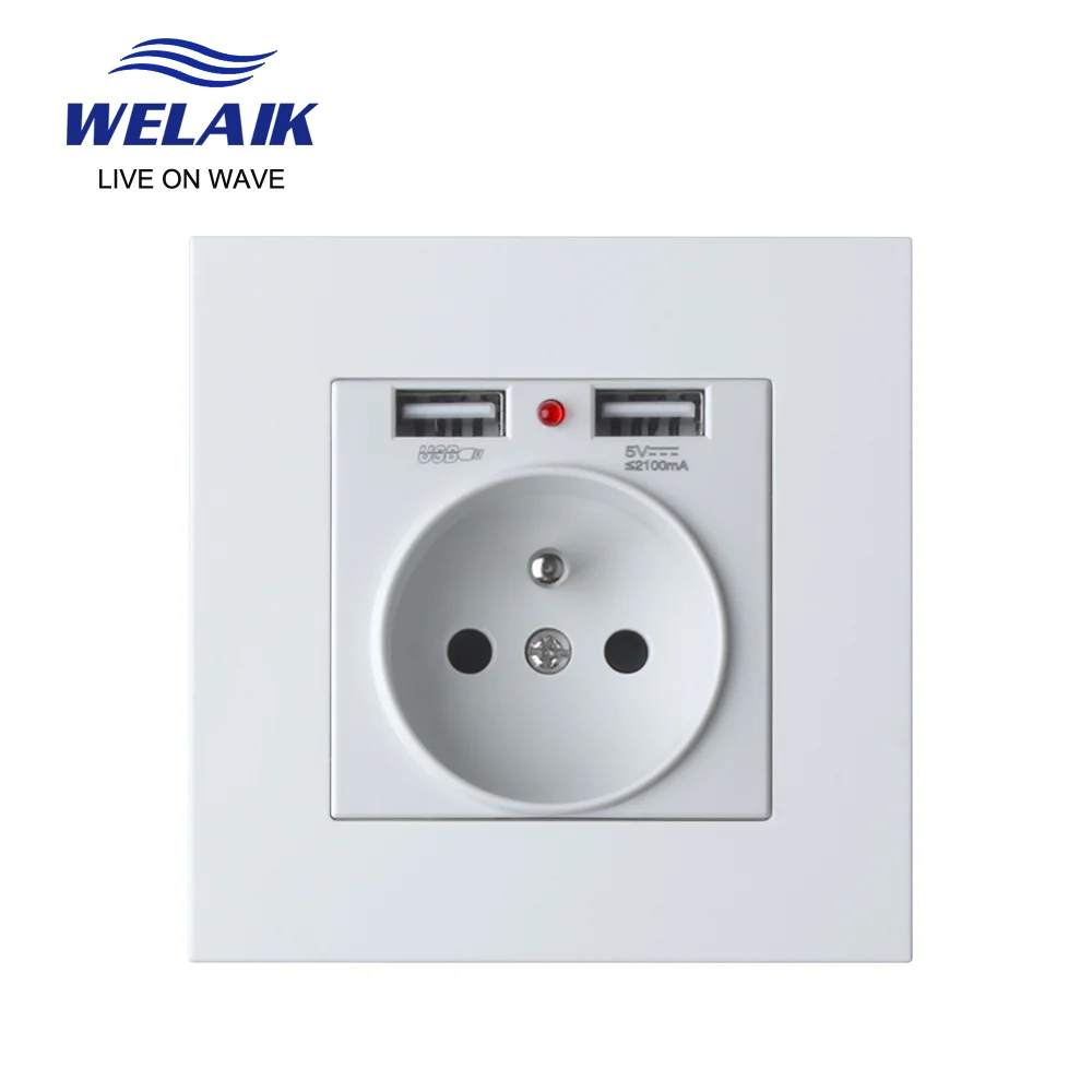 Французская пластиковая панель для ПК WELAIK, 86*86 мм, настенная розетка USB Type-c, 2100 мА, стандартная
