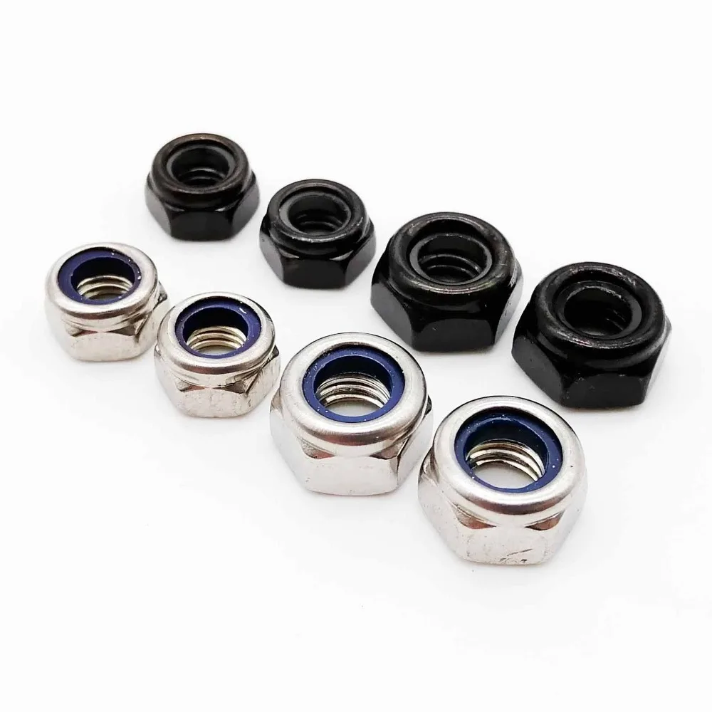 

20pcs Nylock Nut Lock Nuts Black M2 M2.5 M3 M4 M5 M6 304 Stainless Carbon Steel Zinc-plated Hex Self-locking Nuts Locking