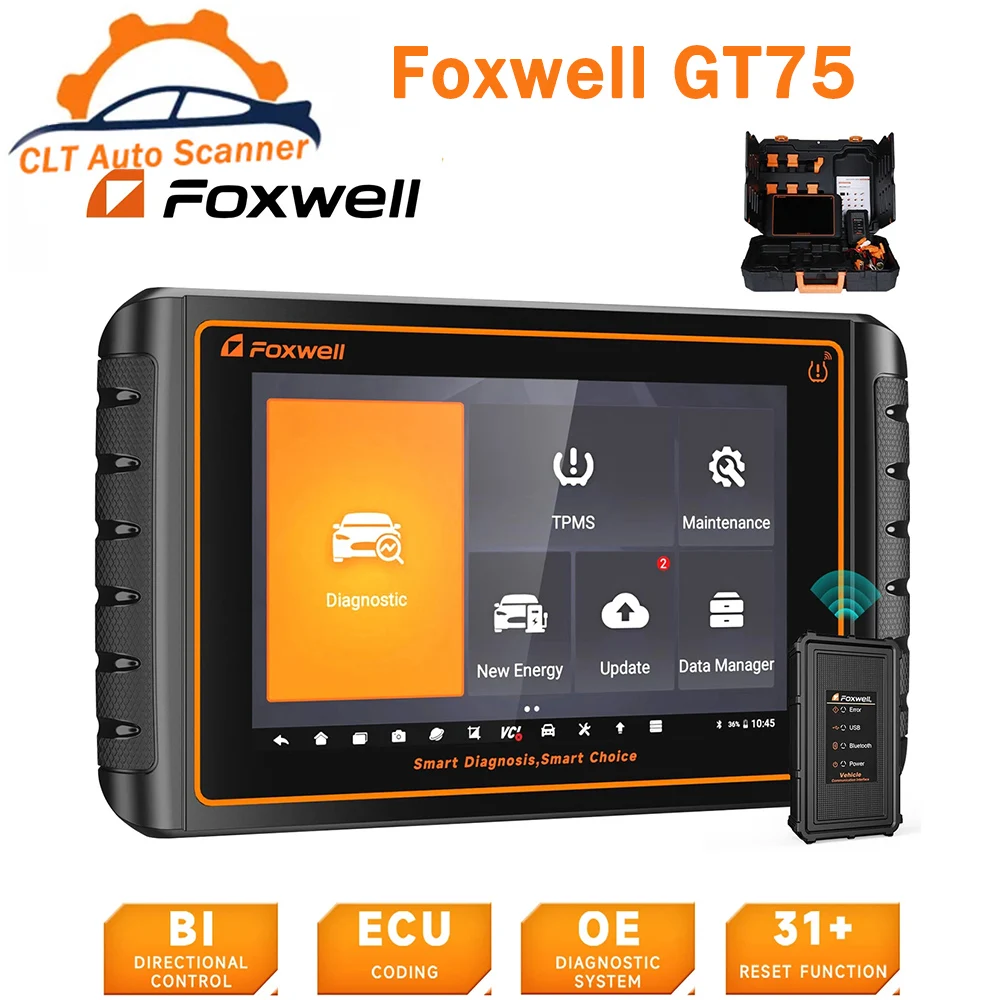 

Диагностический сканер FOXWELL GT75 OBD2, диагностика всех систем, считыватель кодов OBD 31 +, кодирование ECU, активное тестирование