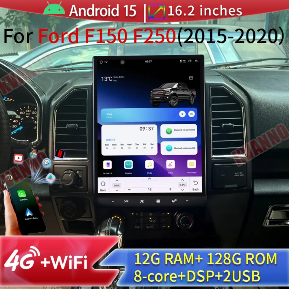 Фото Новинка 2026 года: Автомагнитола Android 15 для Ford F150 F250 2015-2020, процессор A7870, мультимедийный плеер, беспроводной CarPlay, GPS-навигация №1