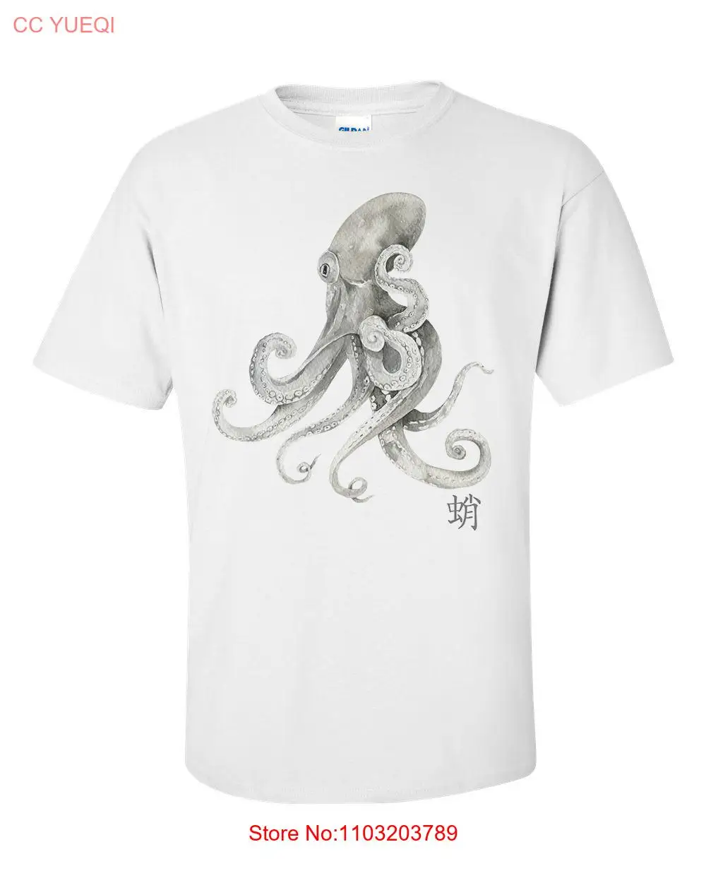 Футболка с японской каллиграфией осьминога Kanji Gyotaku Ukiyo-e