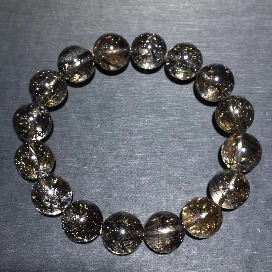 

13mm Natural Copper Rutilated Quartz Bracelet For Woman Men Beauty Lucky Gift Crystal Beads Gemstone Strands Jewelry AAAAA