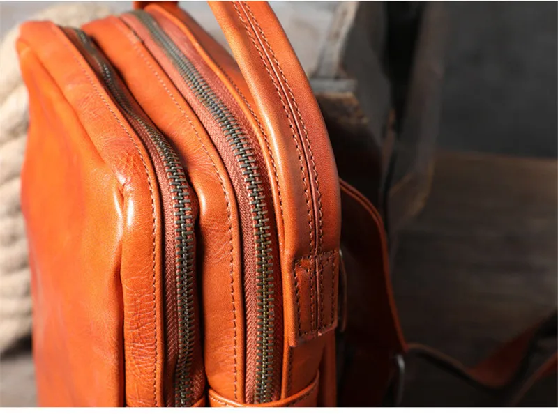 Fashion luxury natural real cowhide men's dailyoutdoor chest bag leisure weekend genuine leather orange portable messenger bag