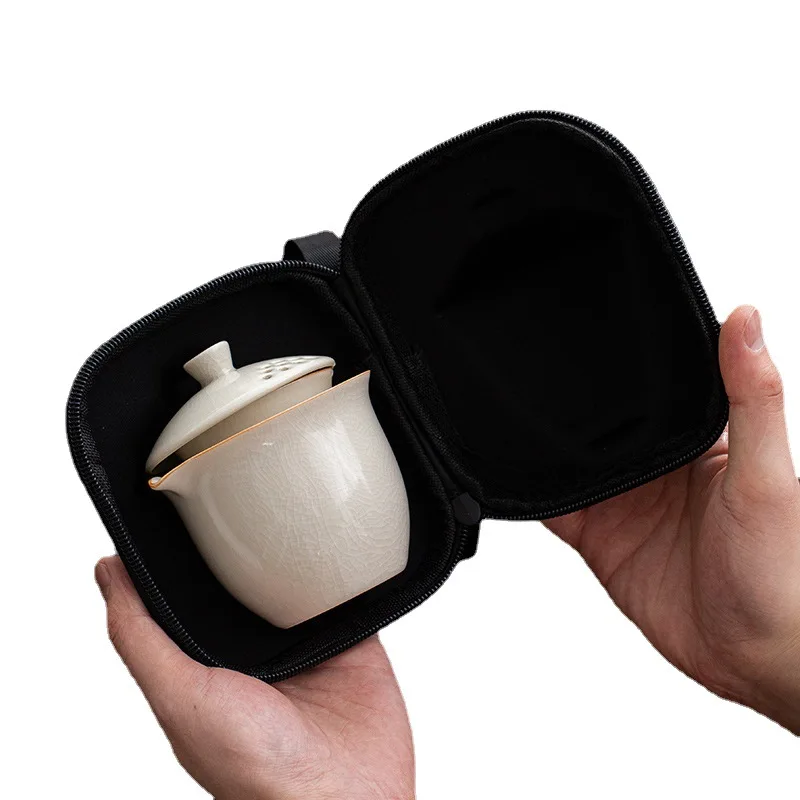 Китайский портативный чайный набор керамический 1 чайник 3 чашки банка дорожный