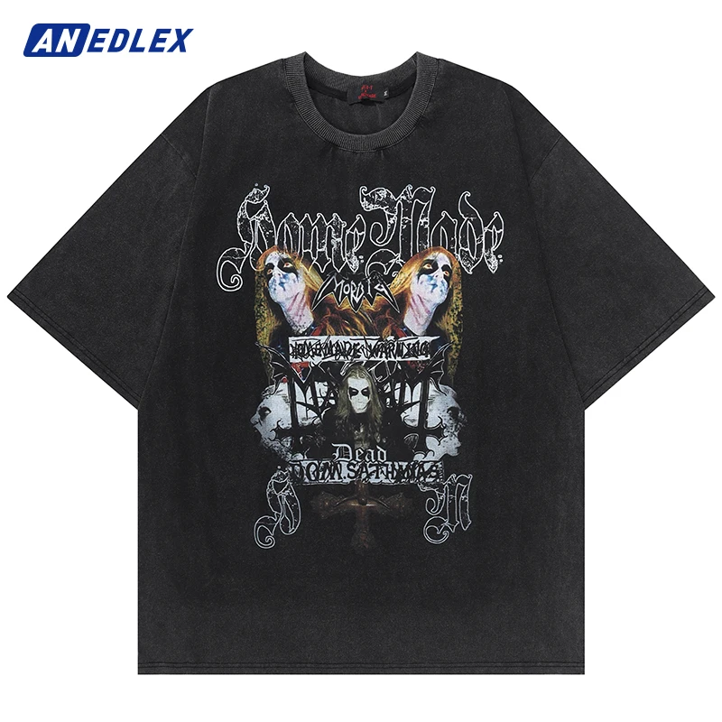 

Men Washed Tshirt Hip Hop Streetwear Dark Vampire Graphic Print T-Shirts Harajuku Casual Tops 2022 Summer Loose Cotton T Shirt
