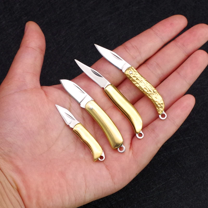 Mini Knife Folding Cleaver Blade Portable Pocket Fruit Cutter Brass Keychain Pendant Camping Defense Tactical Rescue Hunting |
