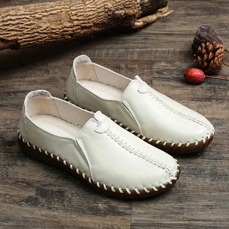 Women Comfort Casual Shoes Genuine Leather Loafers Breathable Flat Shoes Ladies White Loafers Women's Ballet Flats Moccasins
