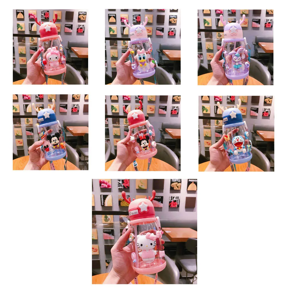 

Kawaii Sanrios My Melody Hellokittys Minnie Mickey Stellalou Daisy Cute Cartoon Anime Summer Large-Capacity Anti-Fall Straw Cup