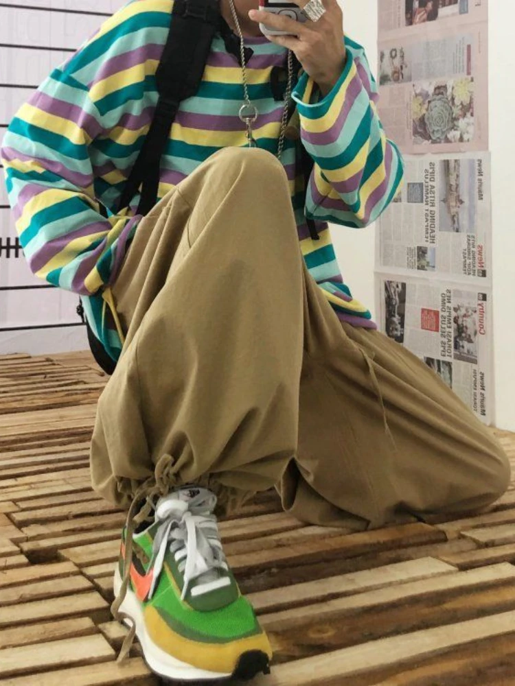 Женские брюки-карго в стиле Харадзюку с широкими штанинами |