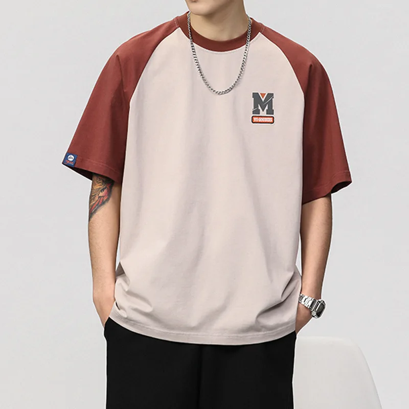 

Men's summer casual patchwork contrast Japanese vintage T-shirt