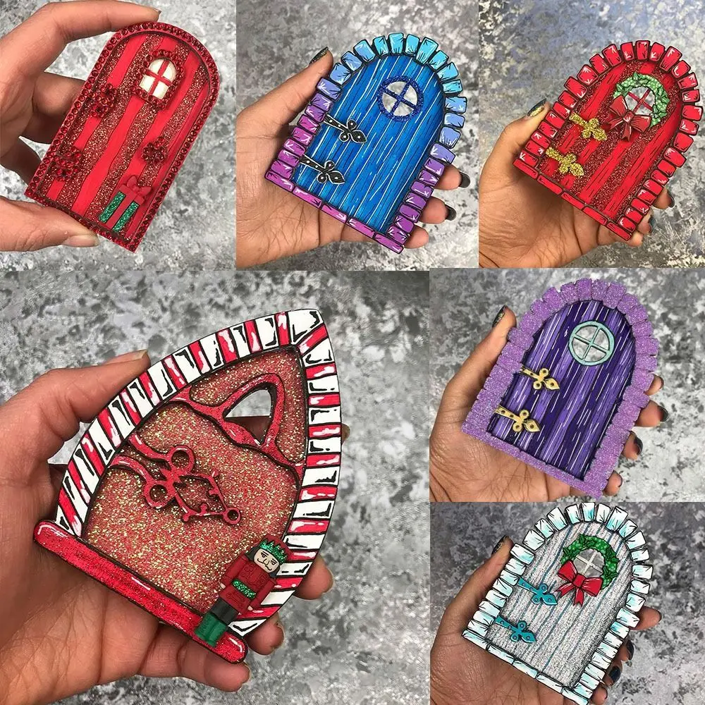 

2PCS Micro Landscape Fairy Gnome Door Figurines DIY Wooden Craft Dwarf Tree Door Miniature Windows Door Garden