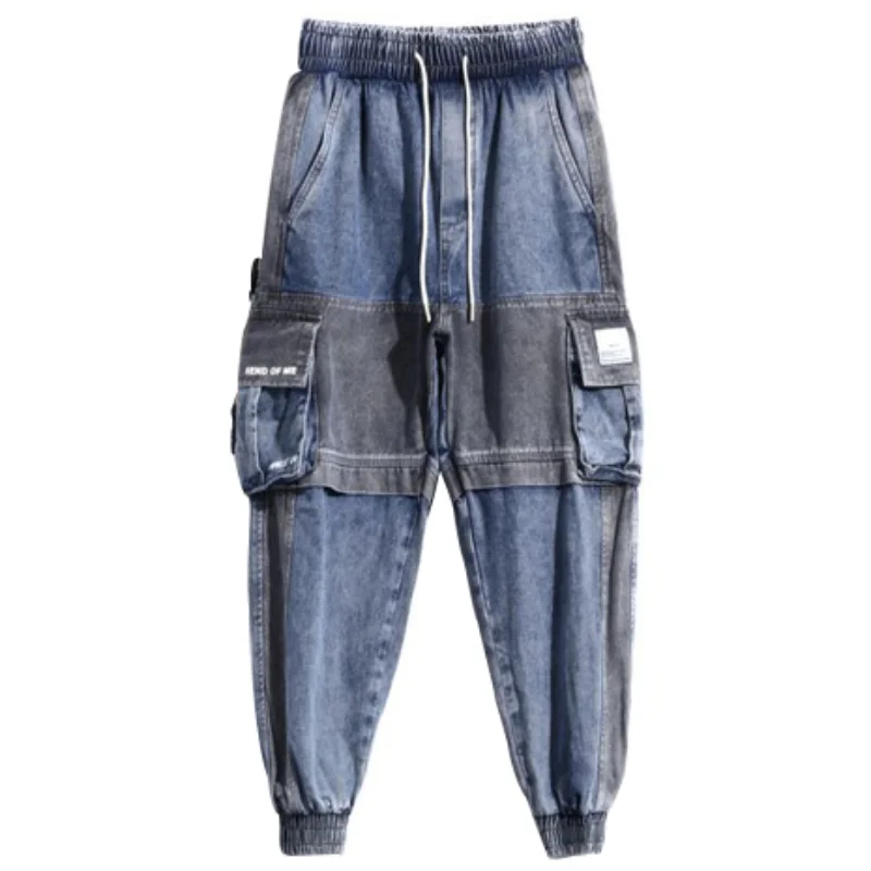 DEEPTOWN Techwear Cargo Jeans Pants Japanese Patchwork Men's Fashion Oversize Loose Casual Streetwear Hip Hop Trousers Male