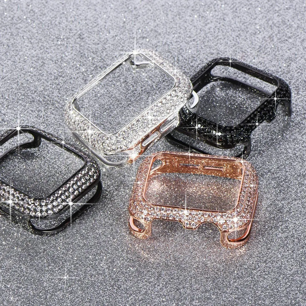 Carved Copper Luxury Bumper for Apple Watch Case 44/40mm 42/38mm Diamond Bling Cover for iWatch Series 7 SE/6/5/4/3/2 45mm 41mm