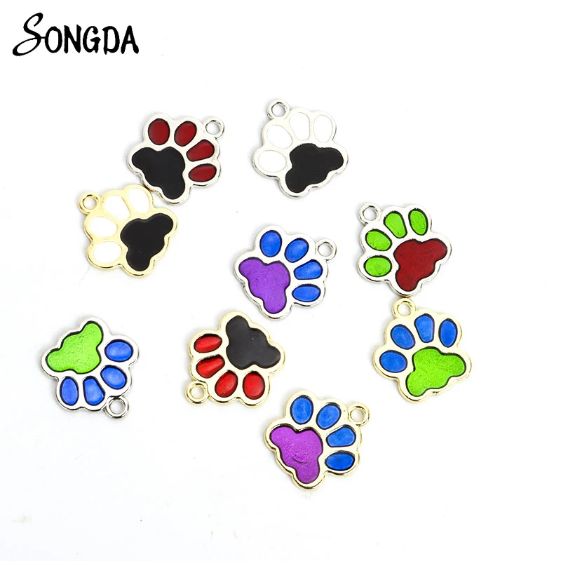 

10Pcs/lot Enamel Dog Feet Cat Paw Charms for Jewelry Makings Pendant Necklace Keychains Drop Earrings Cute Metal DIY Accessories