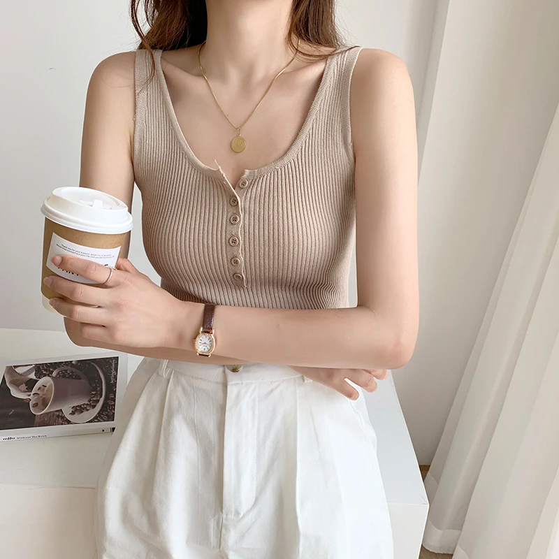 Трикотажный жилет с поясом женская летняя одежда белый костюм черными