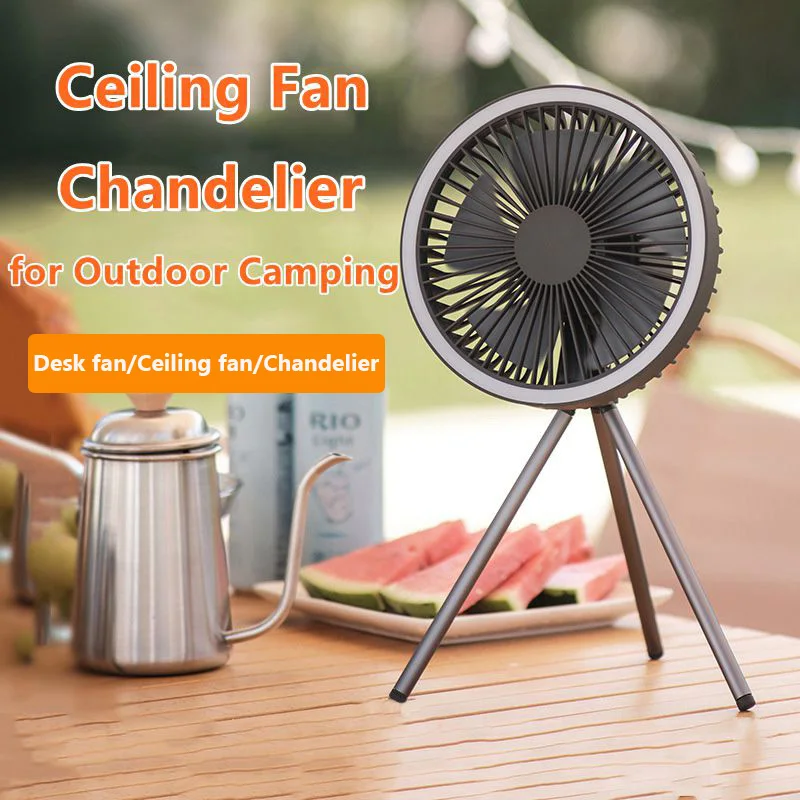 

Multifunction USB Air Cooling Fan Chargeable Desk Tripod Stand Air Cooling Fan with LED Night Light Outdoor Camping Ceiling Fan