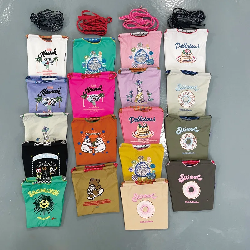

Donut Cake Handbags Mini Hawaii Embroidery Eco Bag Ball Nylon Designer Bags for Women Rope Handle Shopper Purses Shoulder Bag