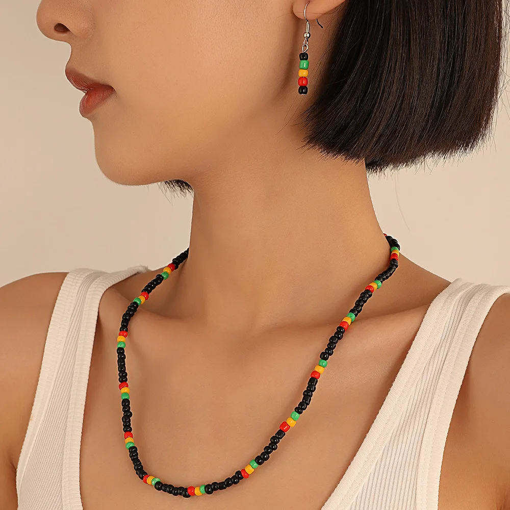 

Ethnic Style Rice Bead Earrings Necklace Set for Women Bohemian Personality Color Dangle Earring Trend Jewelry Bisuteria Mujer