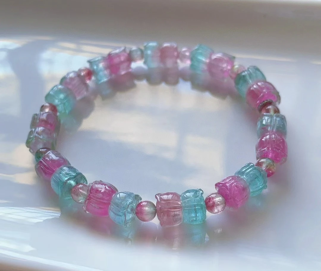 Натуральный Красный Синий Турмалин Прозрачный женский браслет 11-7 мм розовый