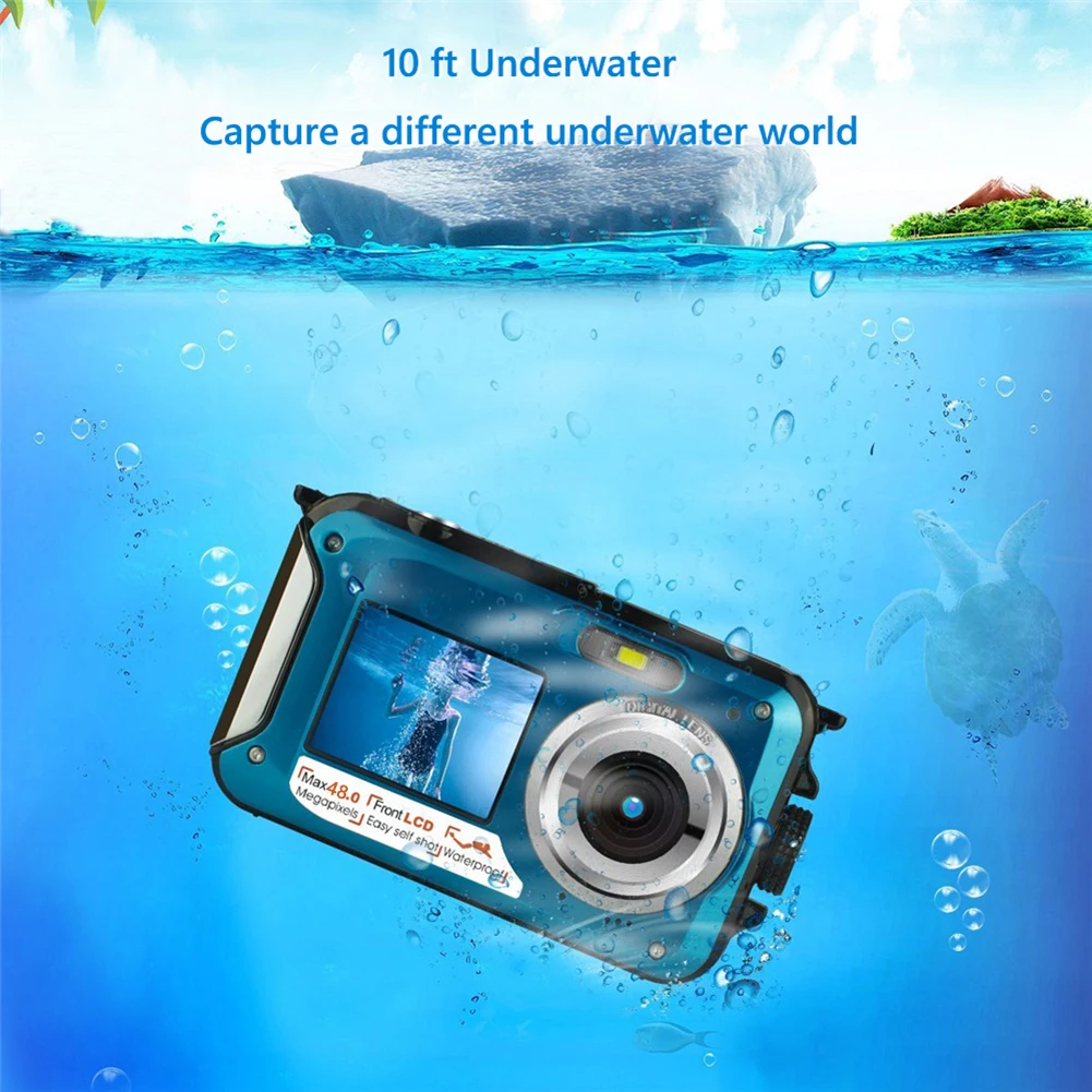 

48MP Underwater Cameras IPS Dual Screen 4K/30FPS UHD Video Recorder Anti Shake Face Detection Autofocus for Vacation Snorkeling