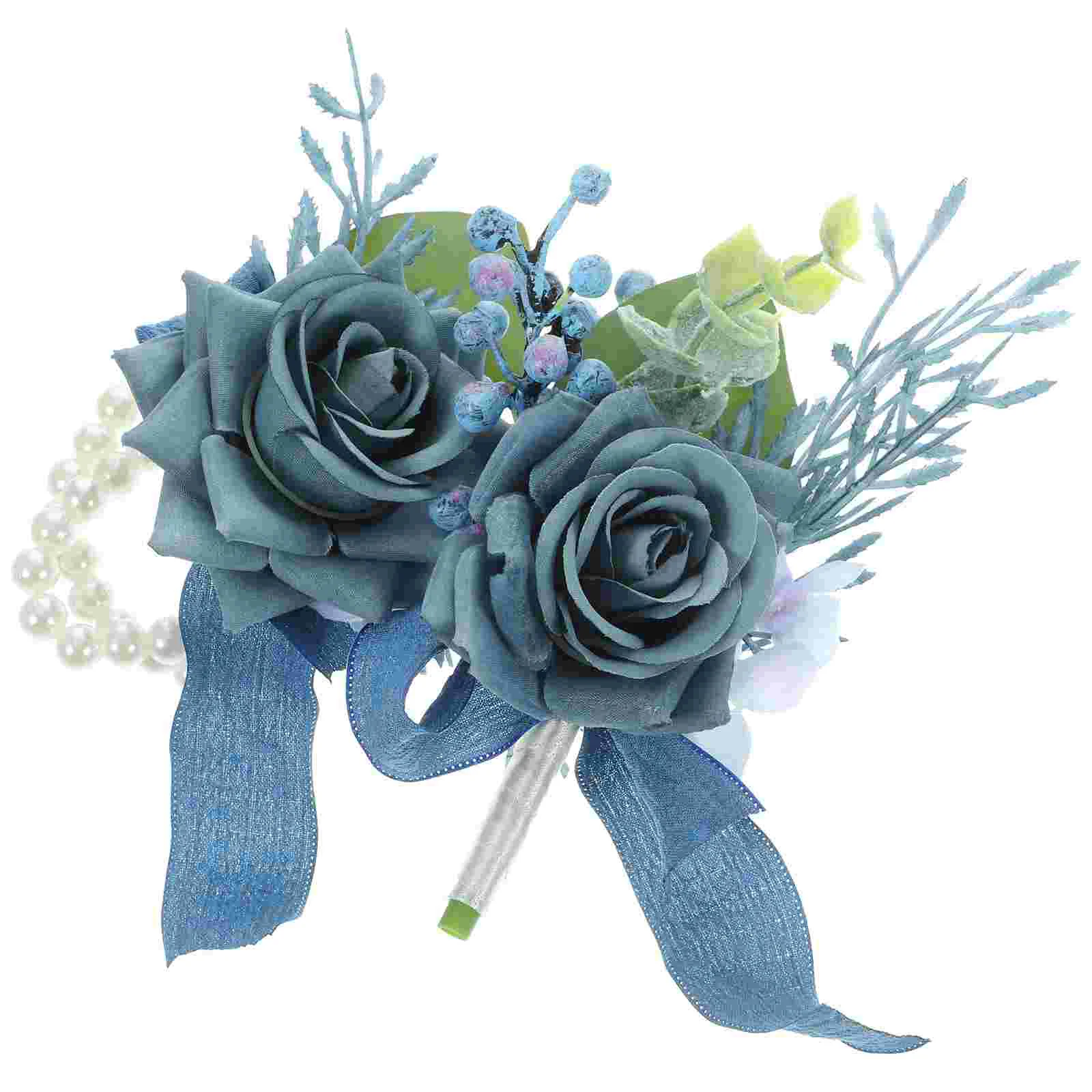 

Corsage Decoration Blue Boutonniere Decorative Hand Flower Fake Wristlet Bridesmaid Business Groom Fabric Set Celebration
