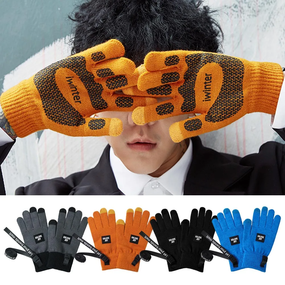 

Mens Bike Cycling Gloves Winter Warm Touch Screen Anti-slip Camping Hiking Knitted Gloves Black/orange/bule/gray
