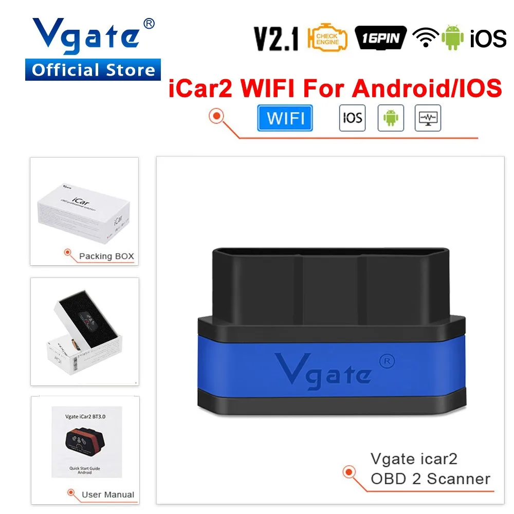 Vgate iCar2 WIFI для IOS/Android/ПК OBD 2 OBD2 автоматический диагностический инструмент для сканирования ELM 327 V2.1 WIFI Автомобильный сканер ELM327 V2 1 считыватель кодов