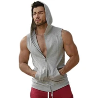 hoodie men summer fashion sleeveless tops solid color zipper hooded sweatshirts for men casual pockets shirt men