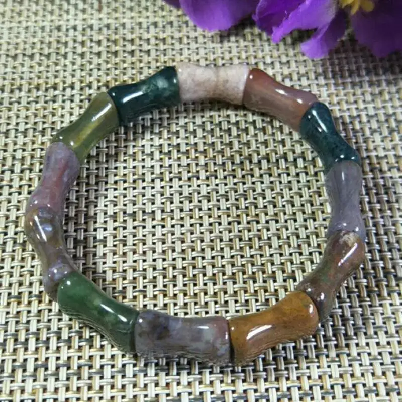 

Natural India Agate Bamboo Jade Bracelet Jewelry Lucky Exorcise Evil Spirits Amulet Jades Bracelet Women Fine Jewelry Accessorie