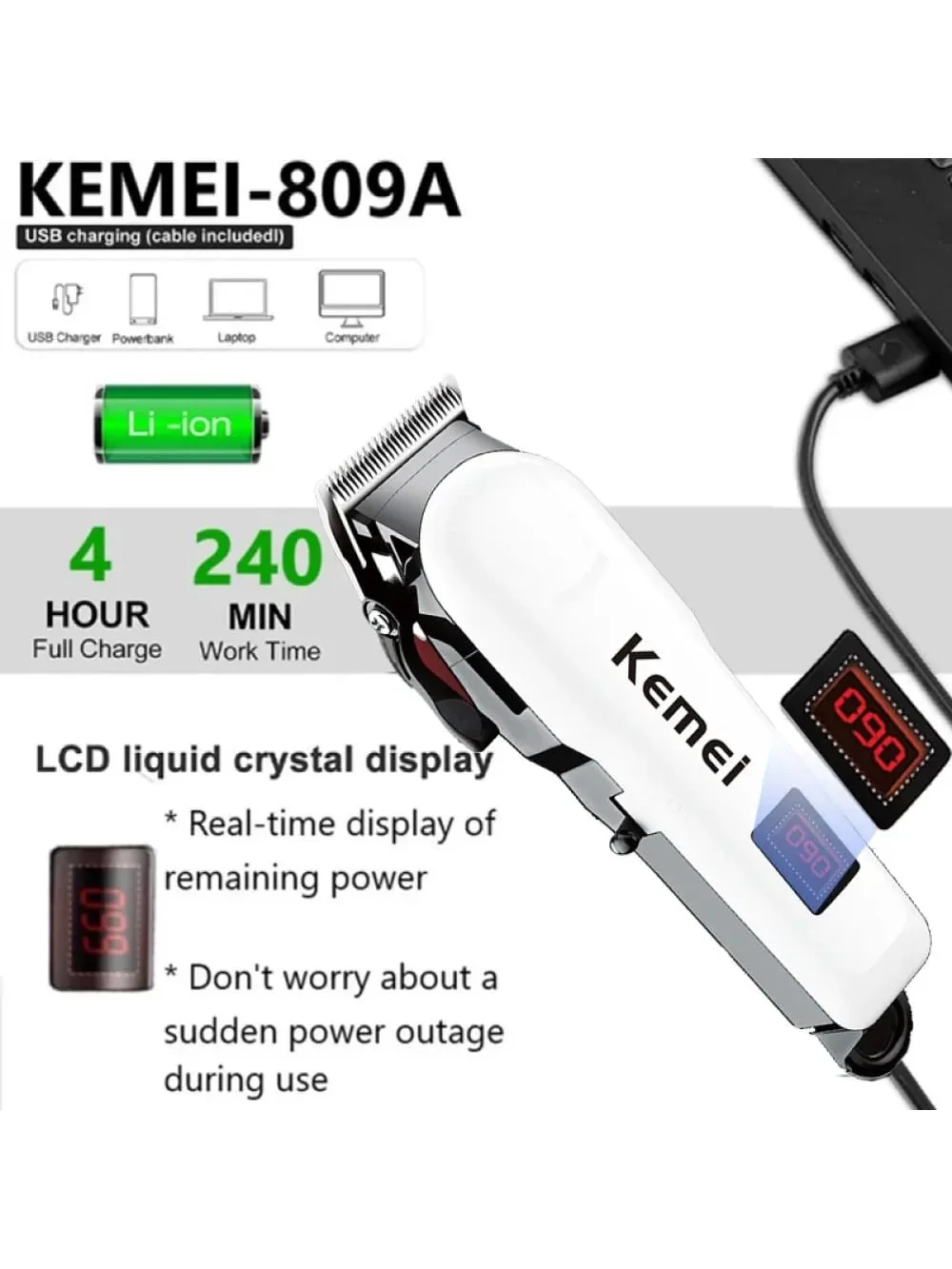 Регулируемая Беспроводная Машинка для стрижки волос со светодиодным дисплеем