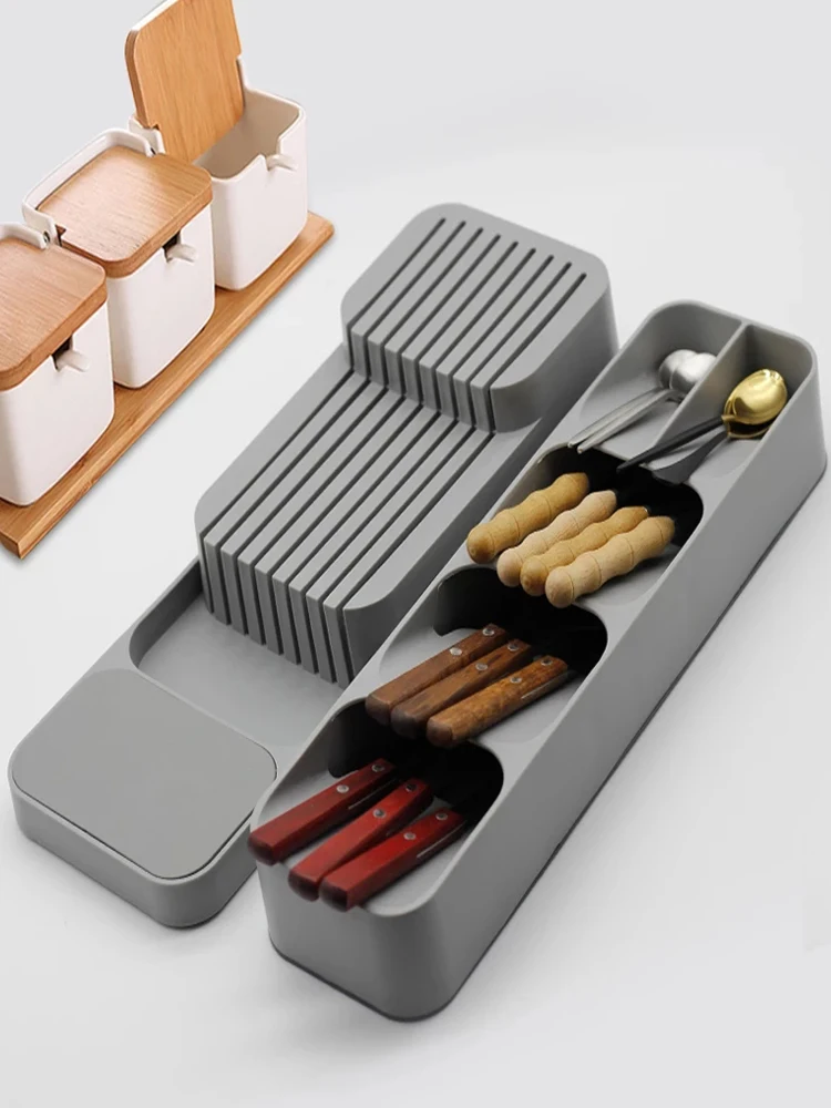 

Cutlery Storage Tray Knife Holder Spoon Fork Storage Box Spice Holder Tableware Organizer Knifes Block Rack Kitchen Accessories