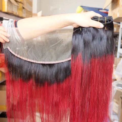 Ombre Color 1B Burg Red 4x4 5x5 13x4 13x6 Кружевная застежка Фронтальная часть человеческих волос Индийская прозрачная фронтальная застежка для черного цвета