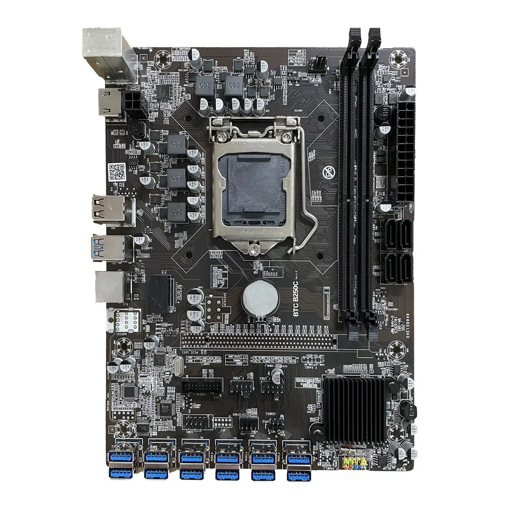

BTC-B250C Mining Motherboard 12 USB3.0 to PCI-E Graphics Card Slot LGA1151 2XDDR4 16GB DIMM RAM SATA 3.0 Motherboard