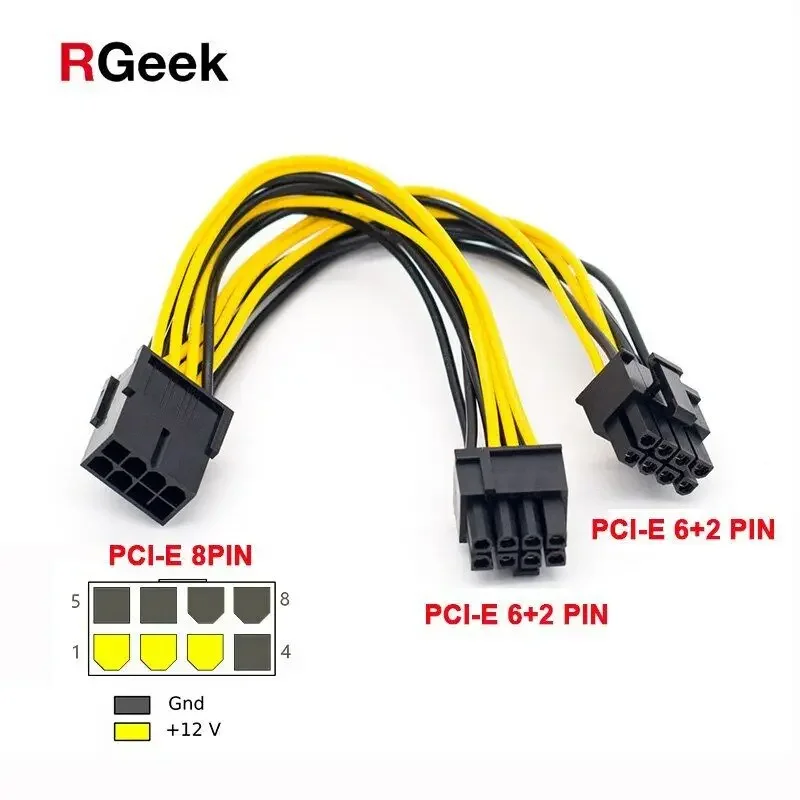 Фото Кабель питания для видеокарты RGeek VGA, адаптер PCI-e PCIE 8 Pin на двойной 6+2 Pin, кабель питания GPU, компьютерные аксессуары №2
