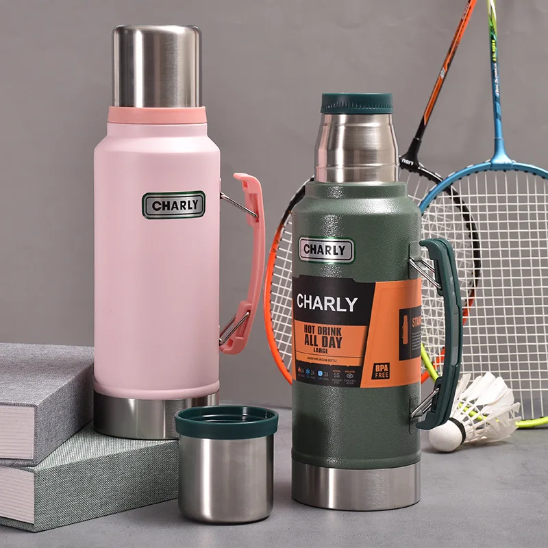 

1/1.4L Thermal Bottoms Large Capacity 304 All Steel Thermal Cup Outdoor Mountain Climbing Water Bottle With Handle Water Bottle