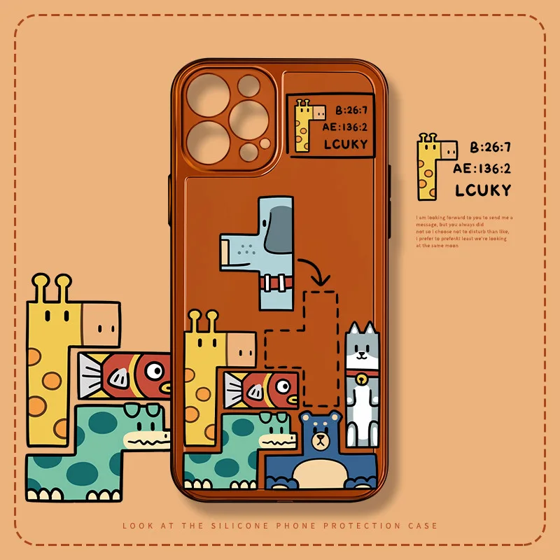 

Mini Game Tetris Style Gaming Phone Case Zoo for iPhone 11 Pro Max XR Xs Max X 7 8 Plus Case Cover