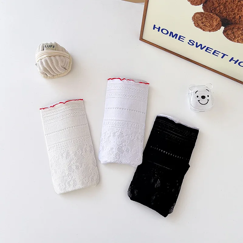 

Japanese Style Socks Women's Dark Pattern Kawaii Lace Woman Clothes Wood Ear Edge Harajuku Hollow Out Long Tube Medium Hose JK