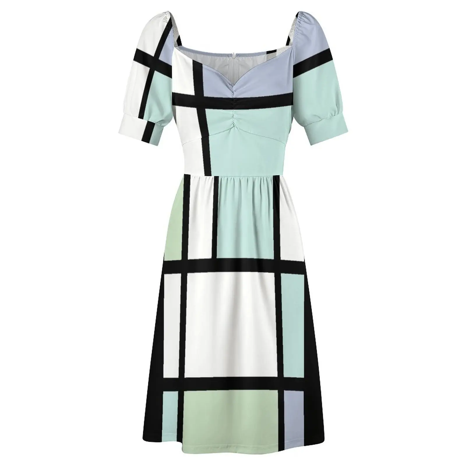 Пастельное платье Mondrian зеленого и синего цвета с короткими рукавами женские