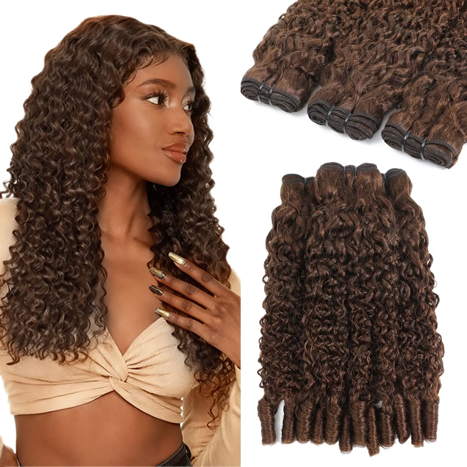 #4 Dark Brown Burmese Curly Human Hair Bundles Virgin Hair Burmese Raw Human Hair Extensions 3C4A Spiral Curly Bundles 1/3/4 Pcs