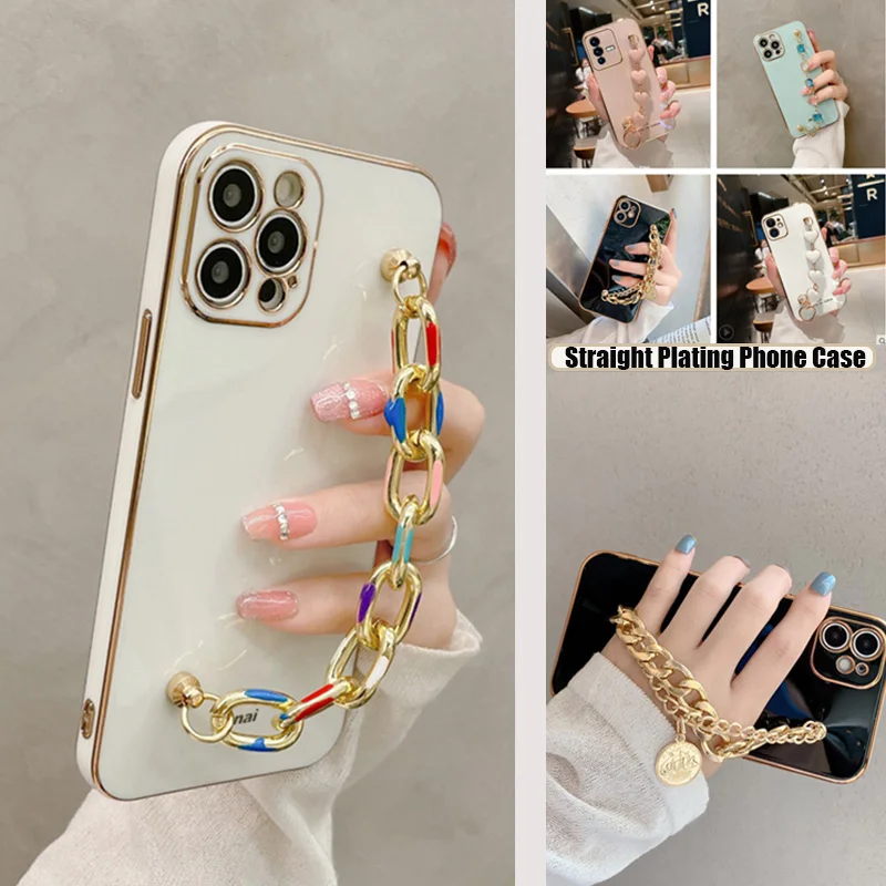 

Luxury Bracelet Chain Plating Silicone Case for Samsung Galaxy A52 A52S A53 A73 A72 A33 A32 A22 A23 A13 A12 A51 A71 Soft Cover