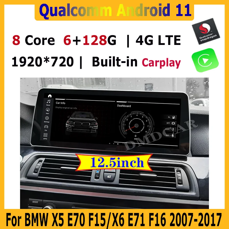 

12.5" Android 11 Snapdragon Car Multimedia Player GPS Navigation For BMW X5 E70 F15/X6 E71 F16 2007-20176 Radio Stereo Video