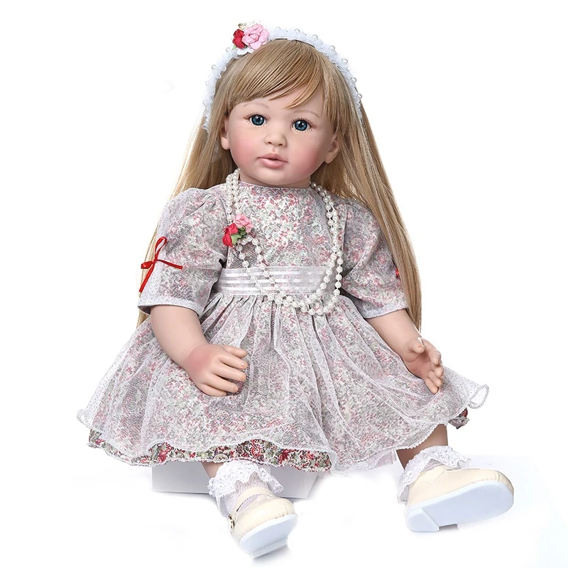 

60CM high quality collectible doll princess reborn toddler girl doll with ultra long blonde hair doll hand-made doll