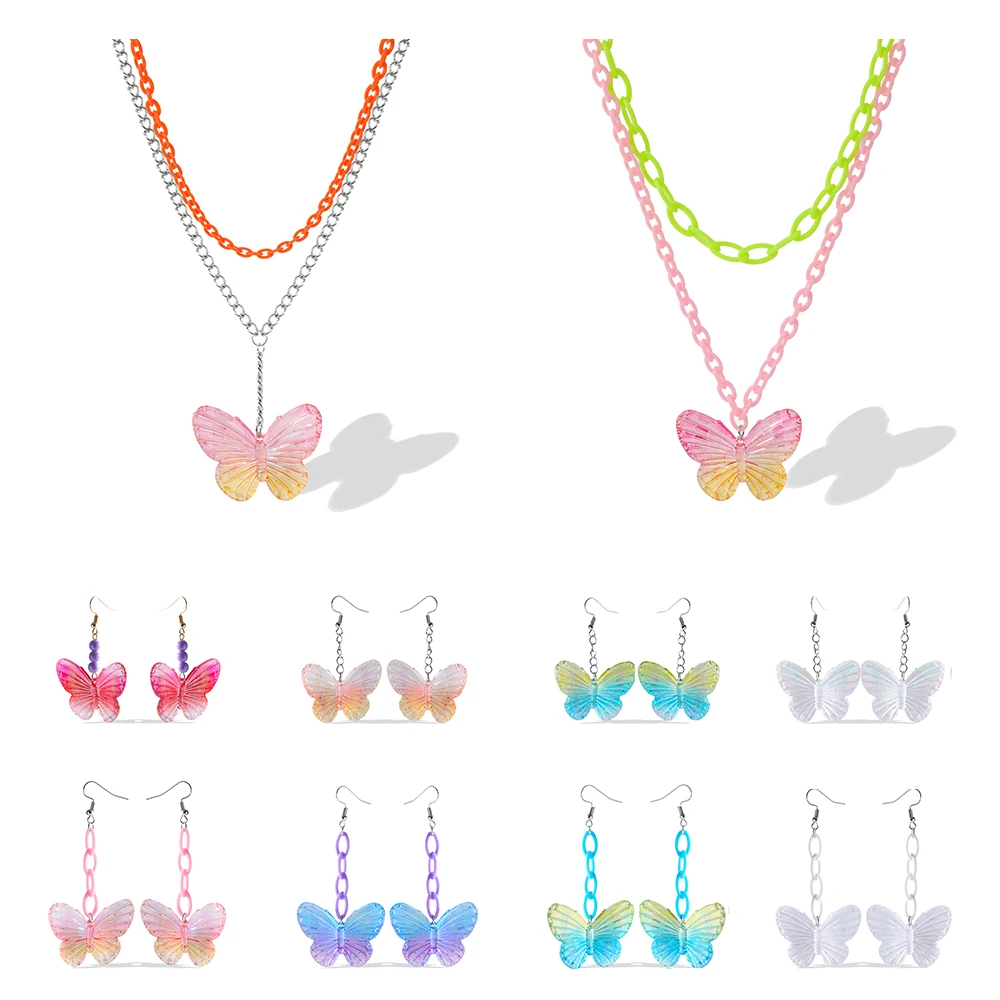 

Crystal Butterfly Earrings For Women Niche Design Literary Girl Party Necklace Set Gifts Can Be Matched By Yourself 2022 New