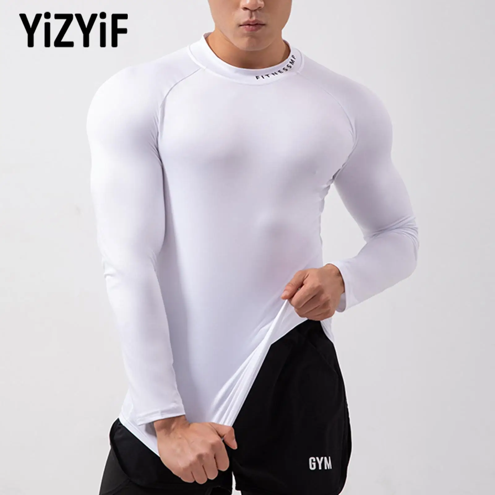 

Мужские рубашки с длинным рукавом, облегающая футболка для тренировок в тренажерном зале, футболки для бега, спорта, бодибилдинга, одежда дл...