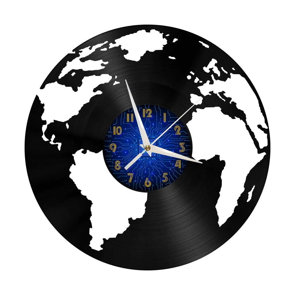 

World Map Vinyl Wall Clock, Vinyl Record Clock Wall Art Silent & Non-ticking