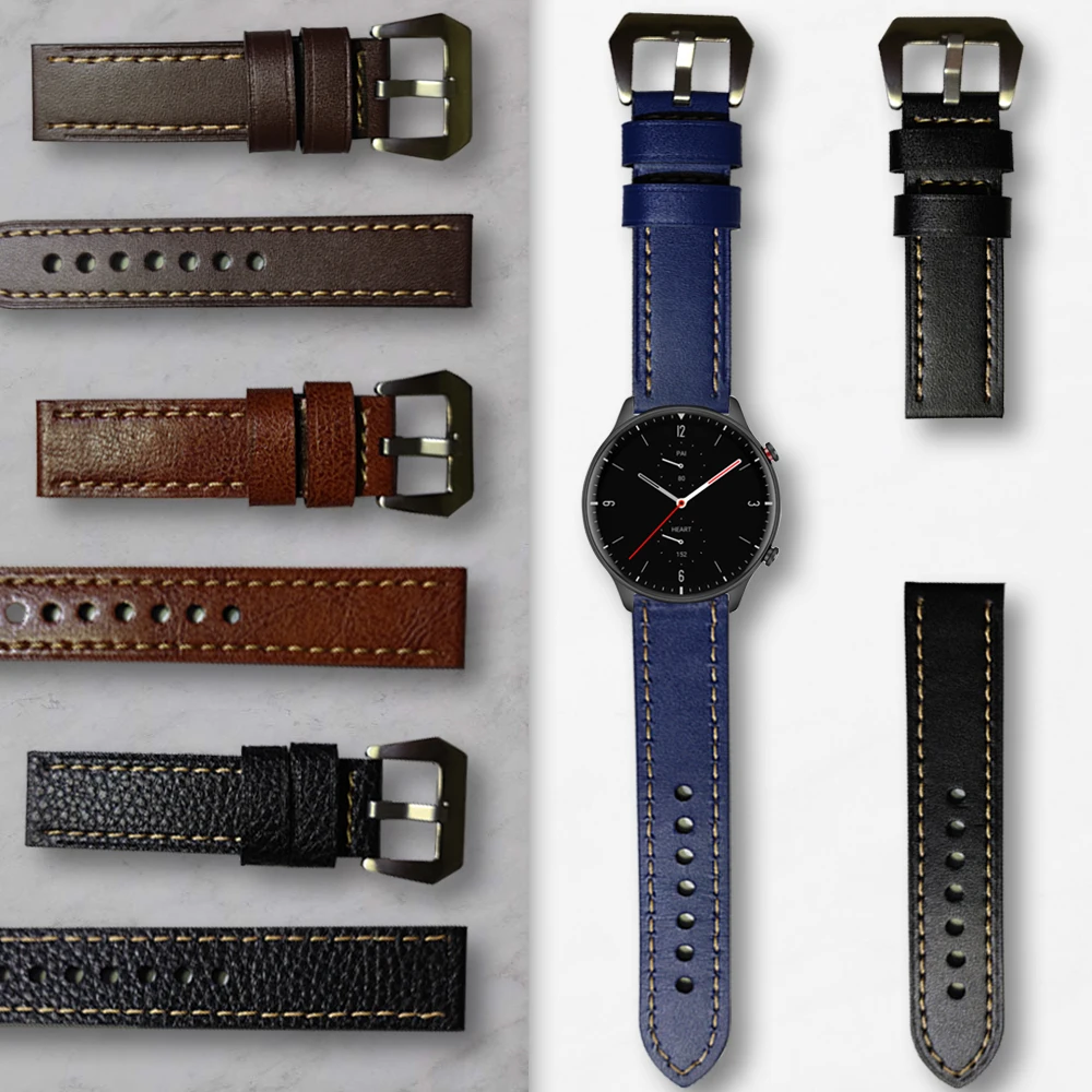 

20 22mm Leather Wrist Strap for Huami Amazfit GTR 2 2e Band Watchband for Amazfit GTS 2 Mini/Bip Lite/S/U Bracelet Accerssories