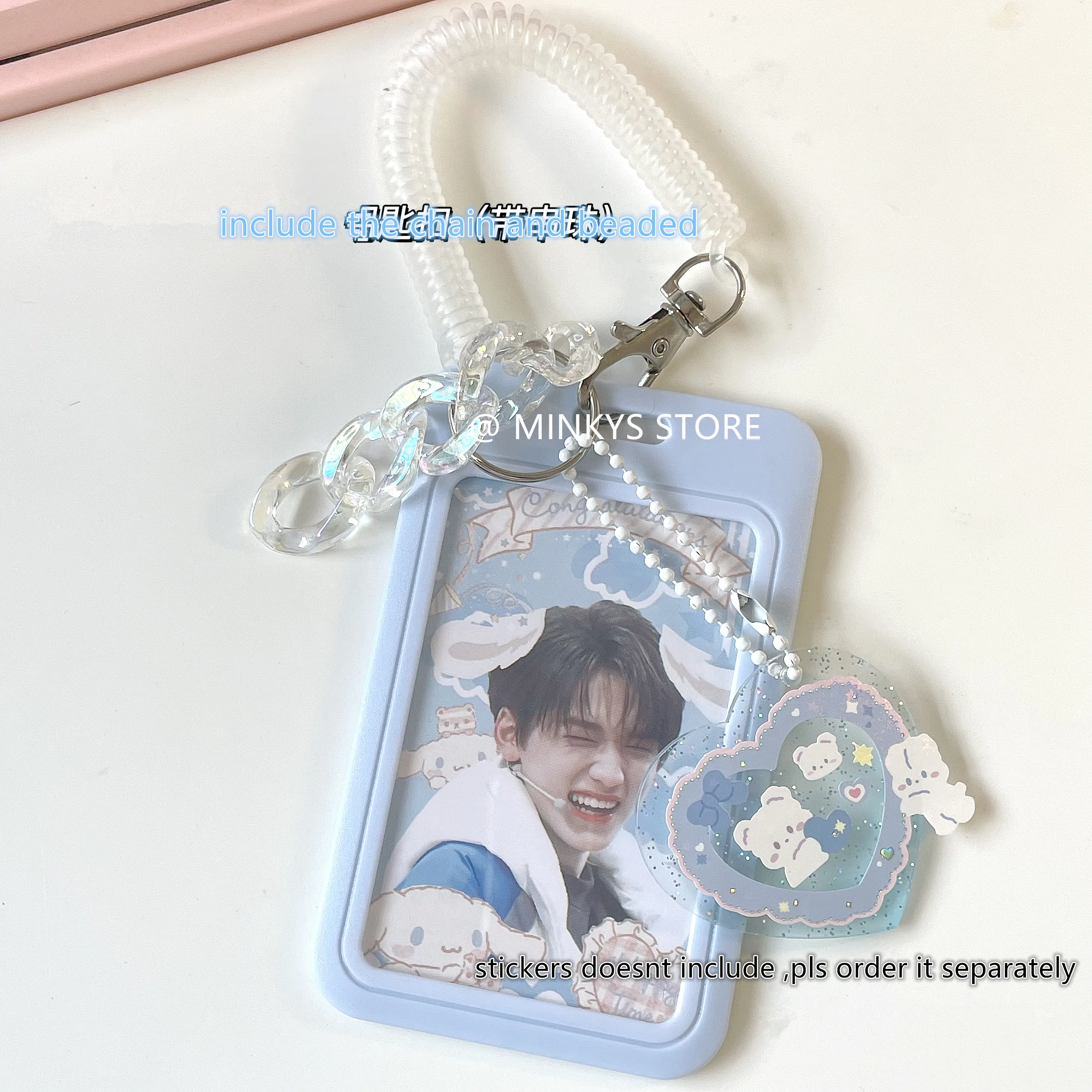 MINKYS Kawaii Baby Blue Milk Pink Photocard Holder Credit ID Bank Card Photo Display Holder Bus Card Protective Case Pendant