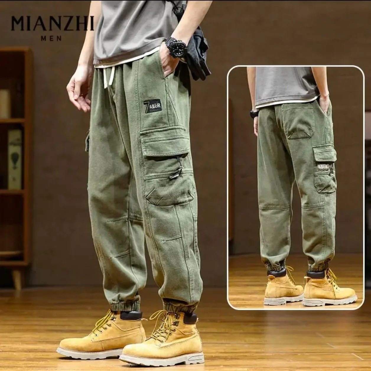 Черные прямые брюки свободного покроя с несколькими карманами модная брендовая