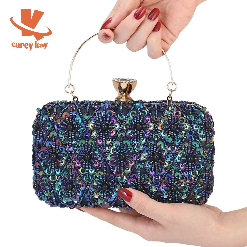 

CAREY KAY Women Luxury Beaded Evening Bags Female Handmade Sequin Banquet Handbags and Purses Exquisite With Handle Clutch